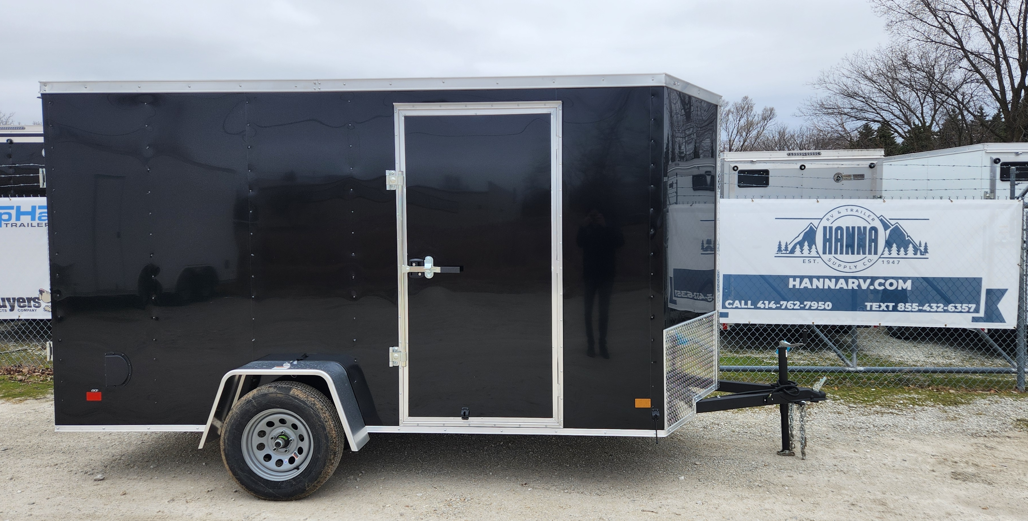 DarkHorse 6X12 Wedge Nose Single Axle Steel Cargo Trailer with Ramp Door, 6" extra Height- 1500 Series - Black